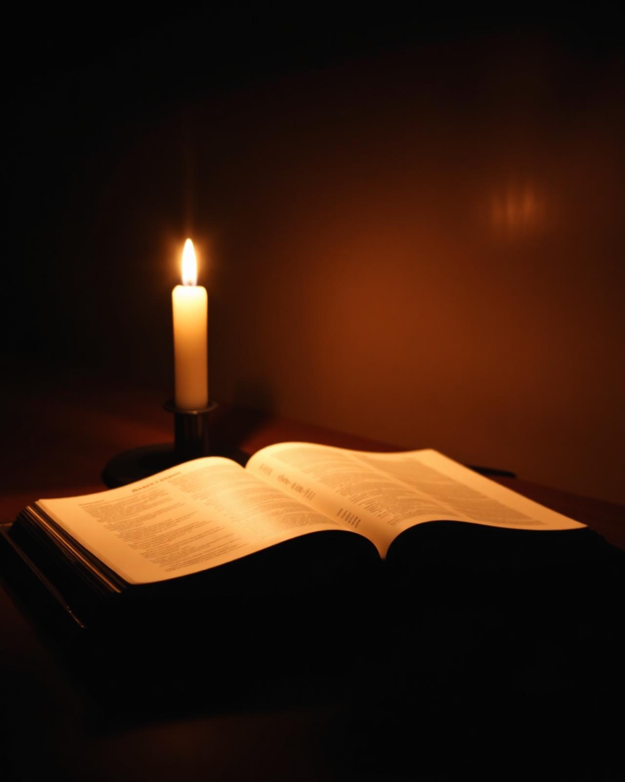 Open Bible by candlelight